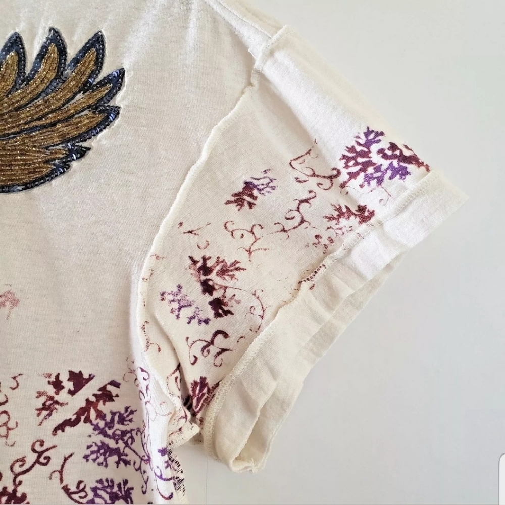 Free People White Crop Top with Embroidered Eagle - Picture 6 of 7